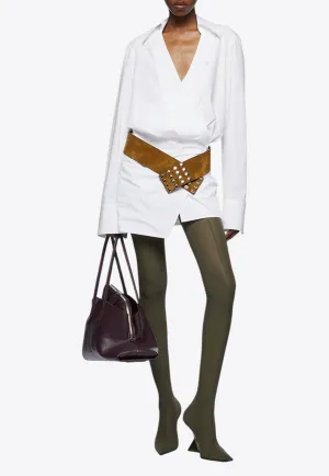 Draped Long-Sleeved Mini Shirt Dress