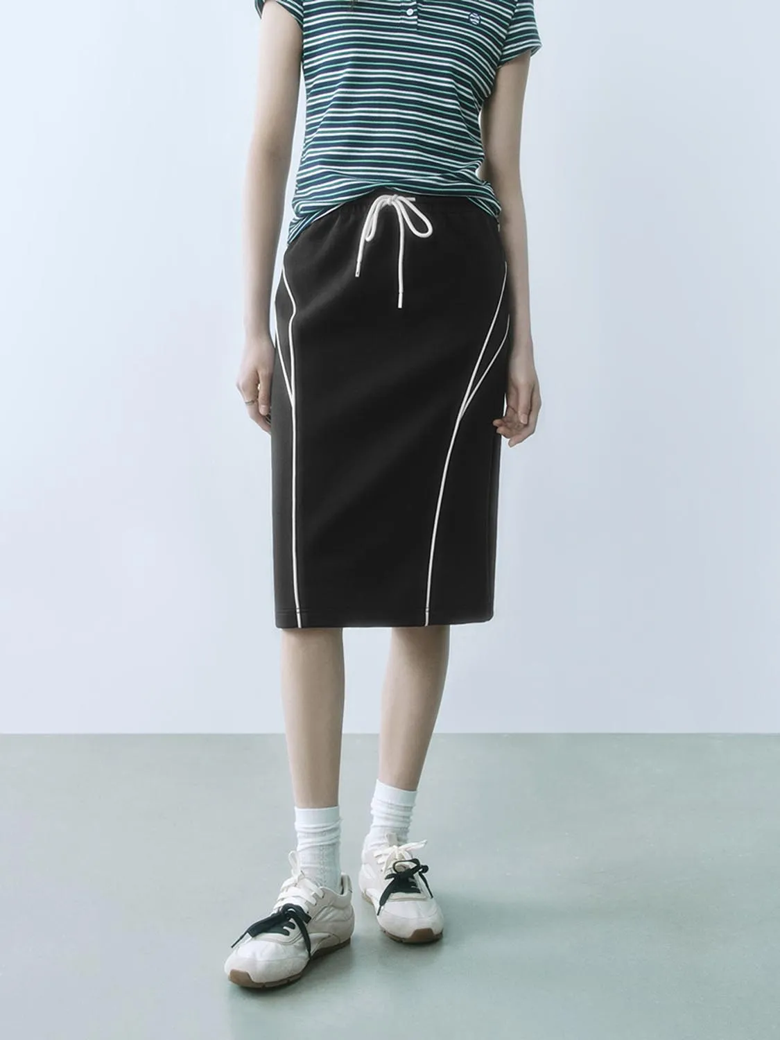 Drawstring Midi Straight Skirts
