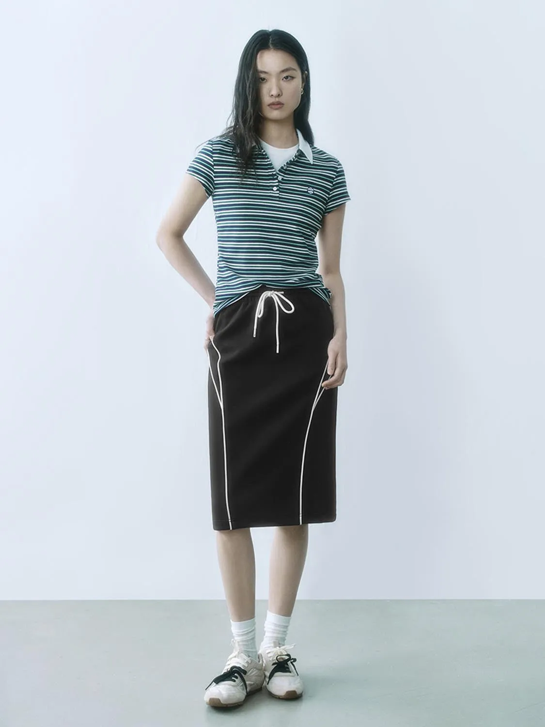 Drawstring Midi Straight Skirts