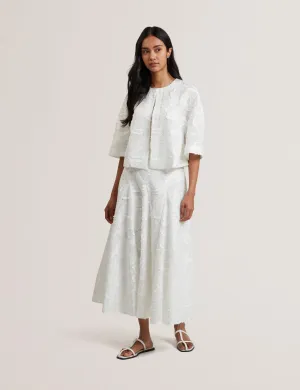 Eccrina Textured Rose Detail Midi Skirt White