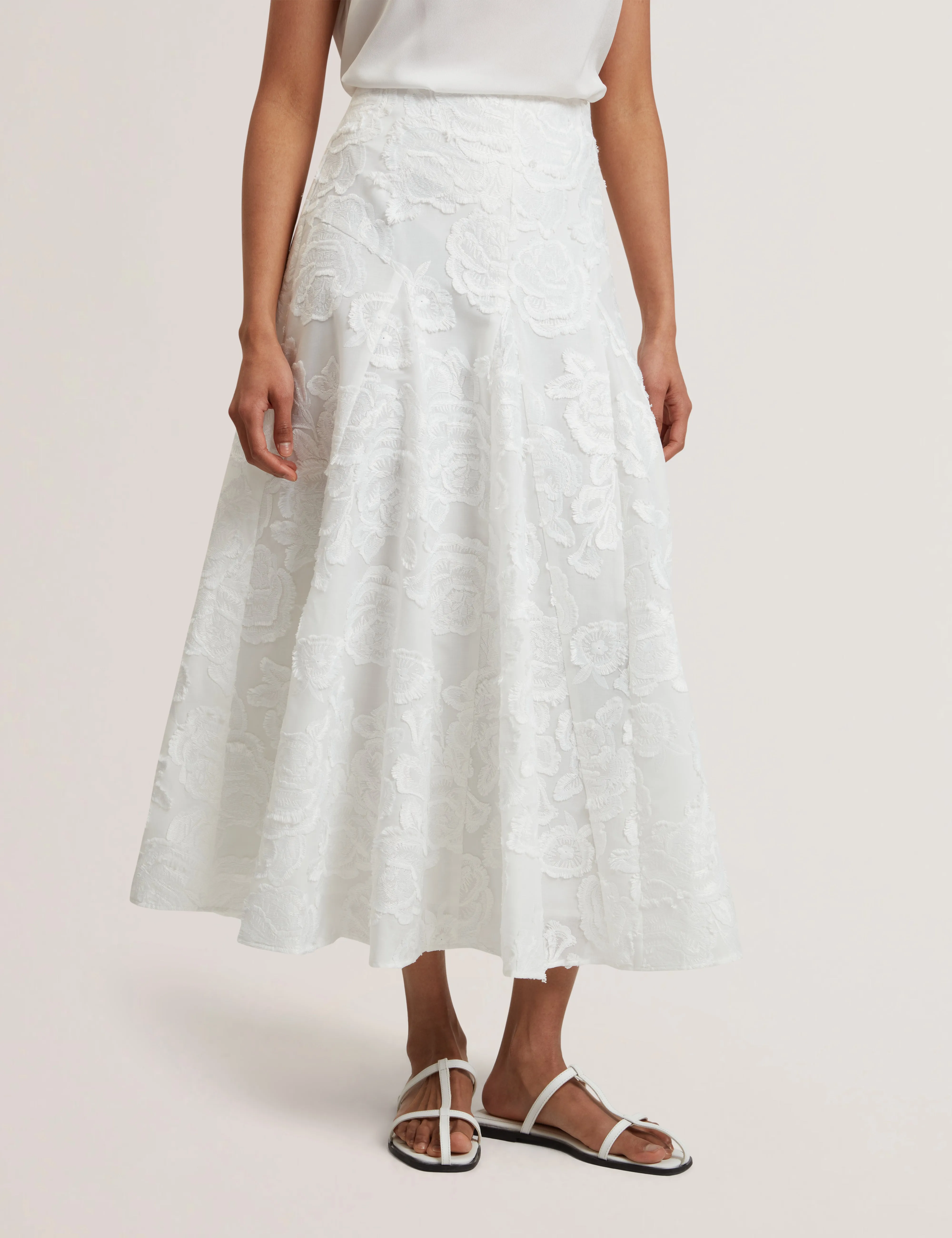 Eccrina Textured Rose Detail Midi Skirt White