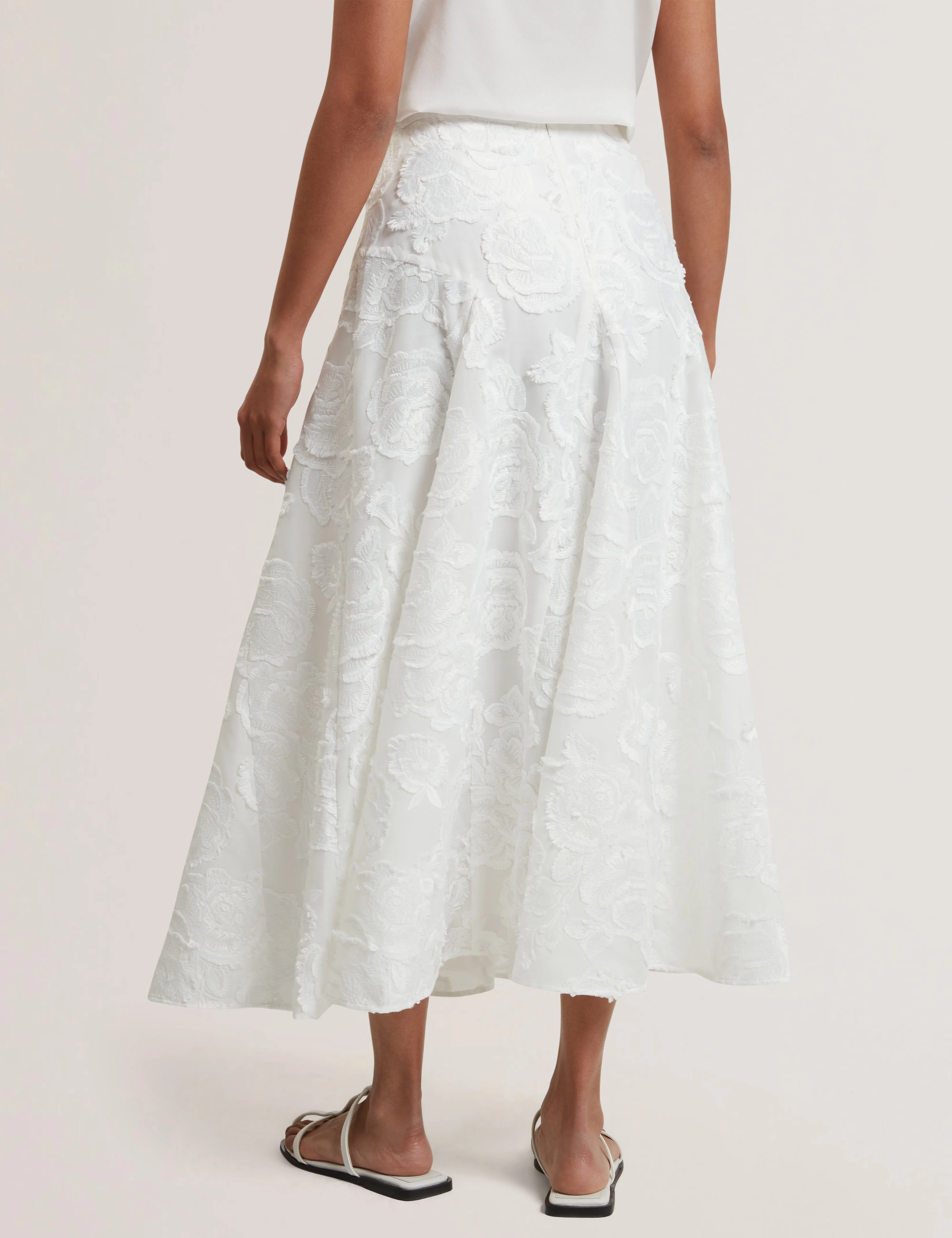 Eccrina Textured Rose Detail Midi Skirt White