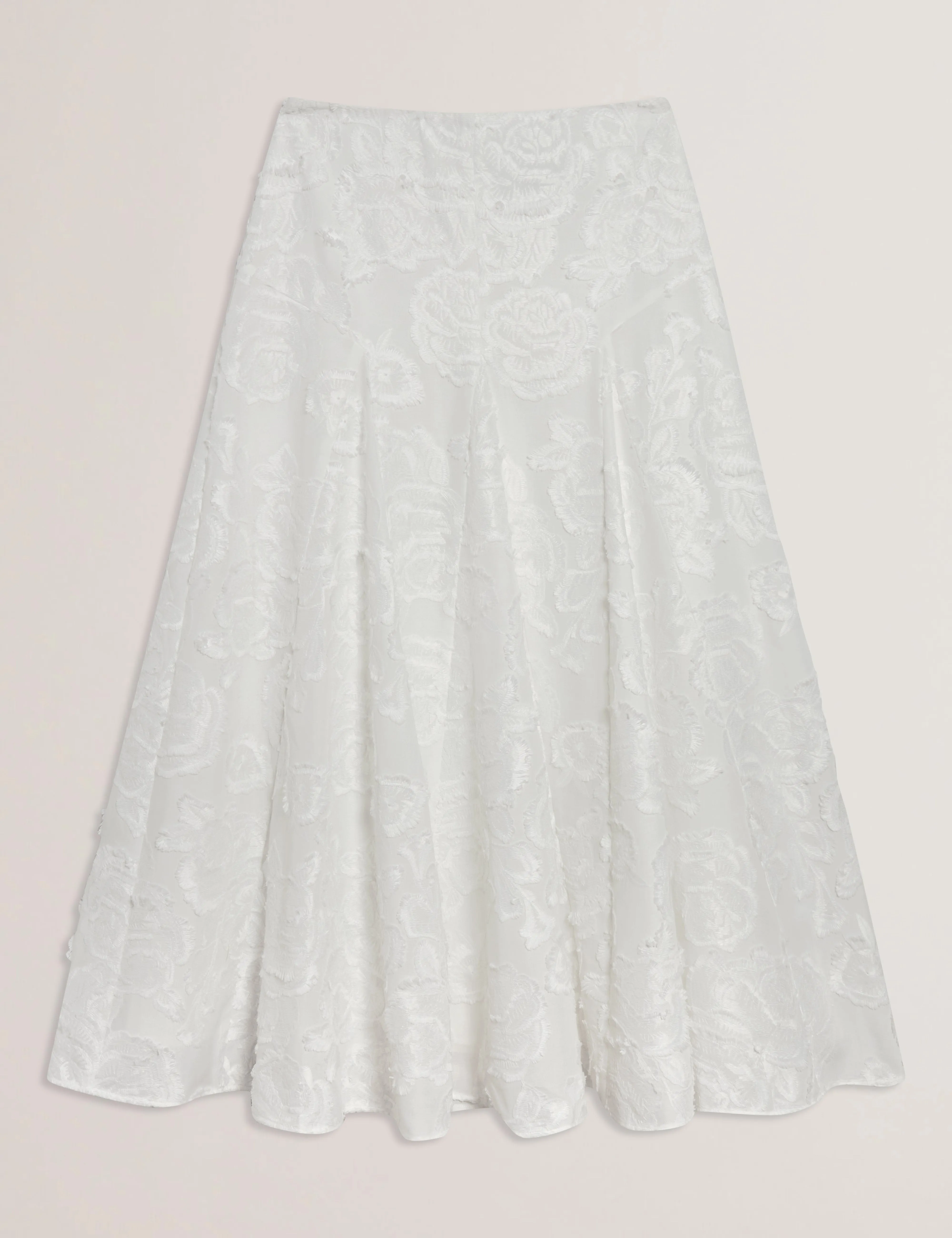 Eccrina Textured Rose Detail Midi Skirt White