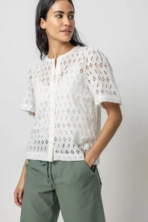 EYELET SHORT SLEEVE BUTTON DOWN
