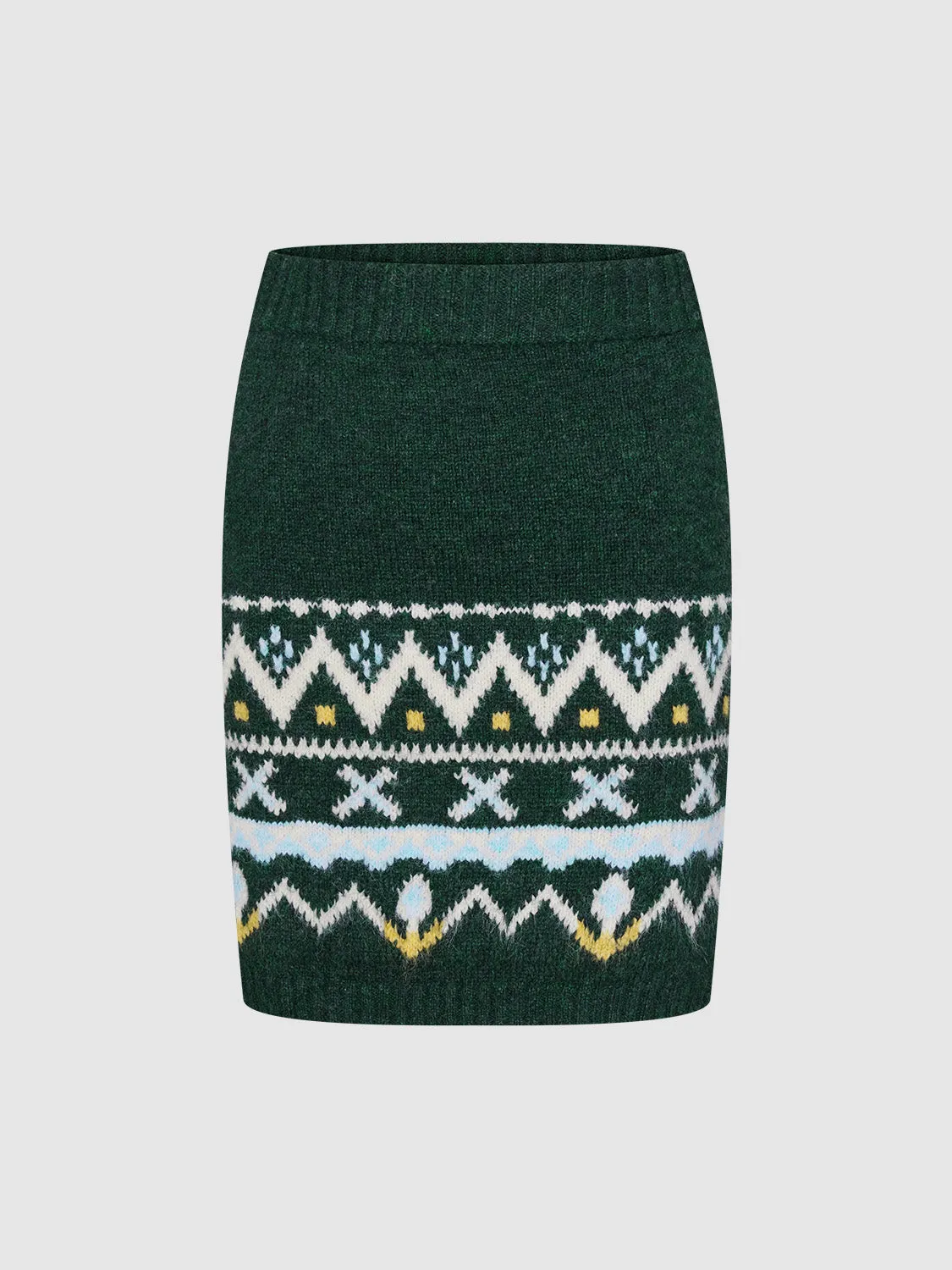 Fair Isle Straight Mini Knitted Skirts