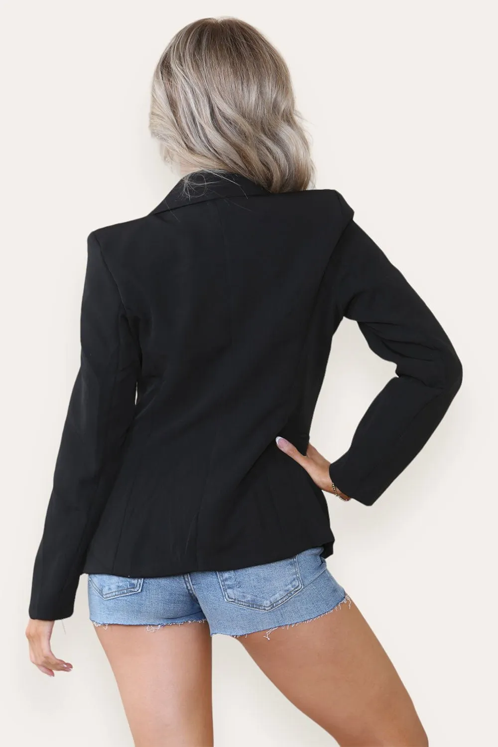 Fitted Lined Double Gold Button Collared Blazer Jacket