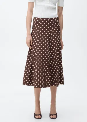 Flared linen skirt with polka dots - Dark Brown