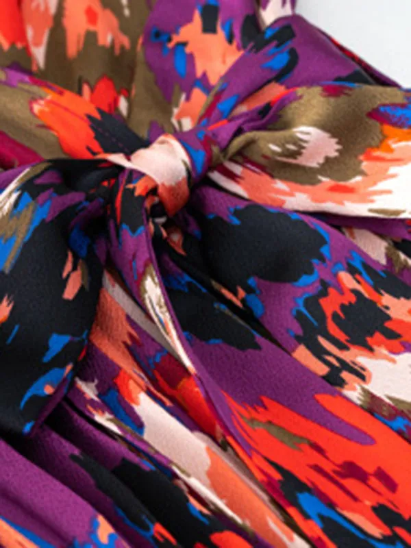 Floral Wrap Dress with Pleated Skirt and Self-Tie Waist