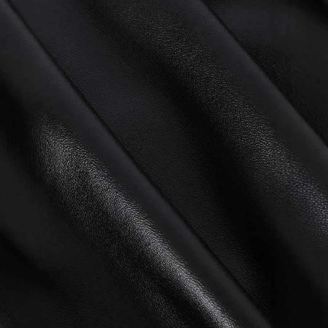 Front Split Leather Skirt Formal Office Work High Waist Sheath midi black Skirt
