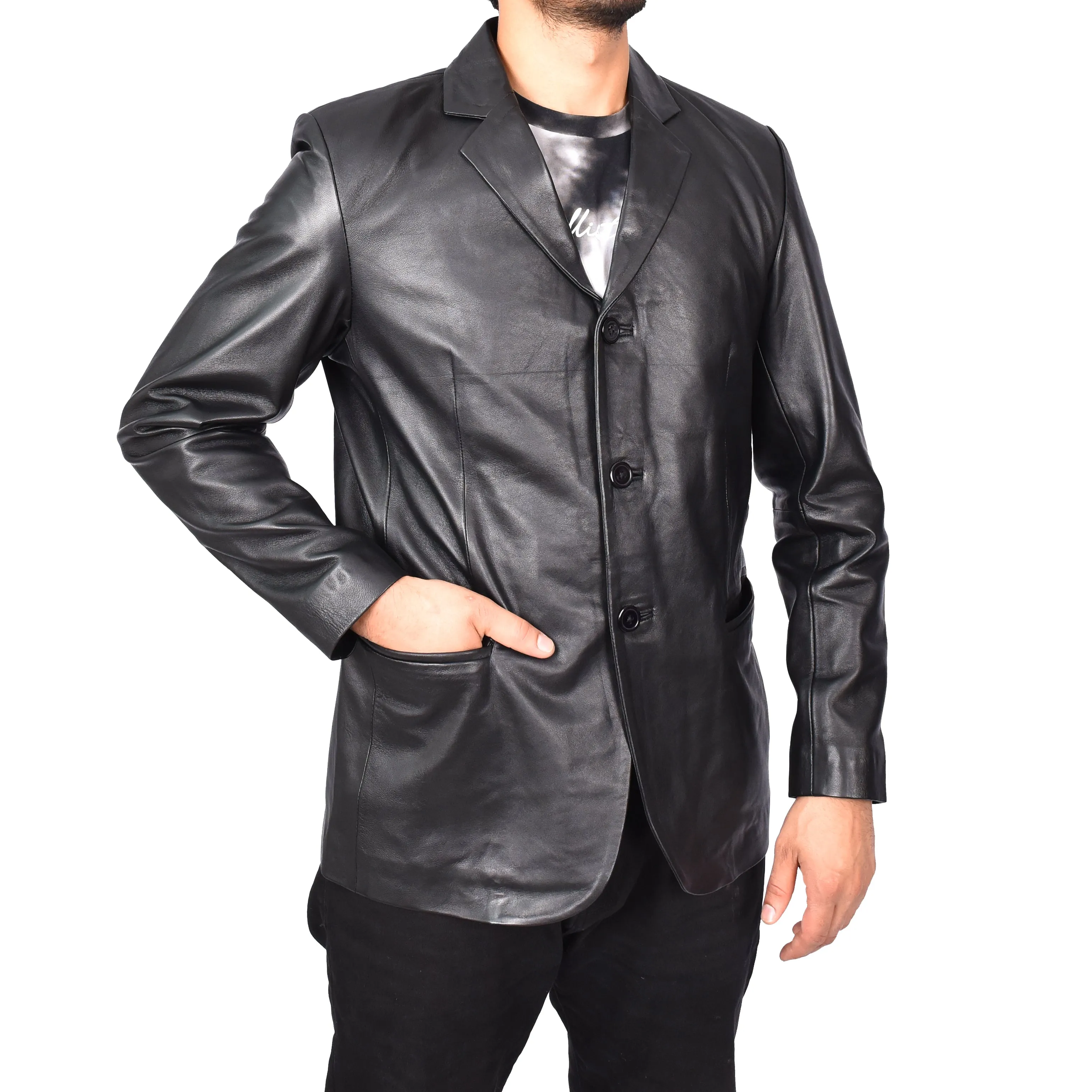 Gents Real Lambskin Leather Jacket Men's Blazer Coat Black Gjorn