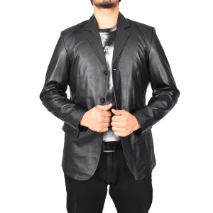 Gents Real Lambskin Leather Jacket Men's Blazer Coat Black Gjorn