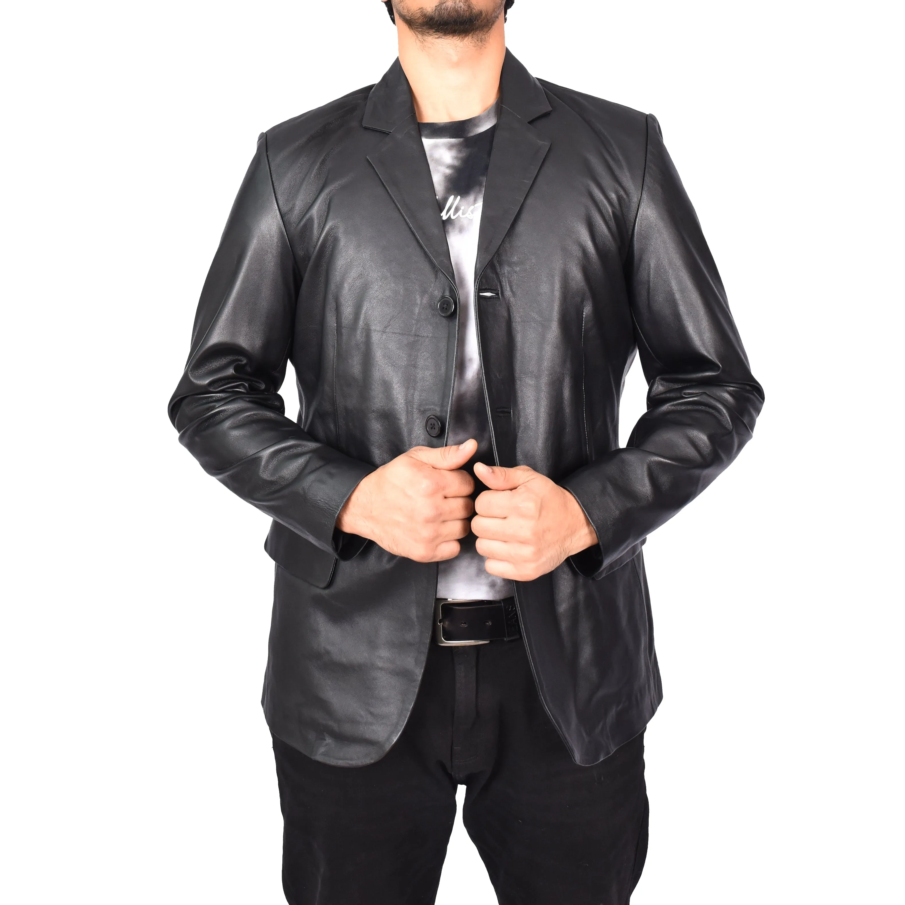 Gents Real Lambskin Leather Jacket Men's Blazer Coat Black Gjorn