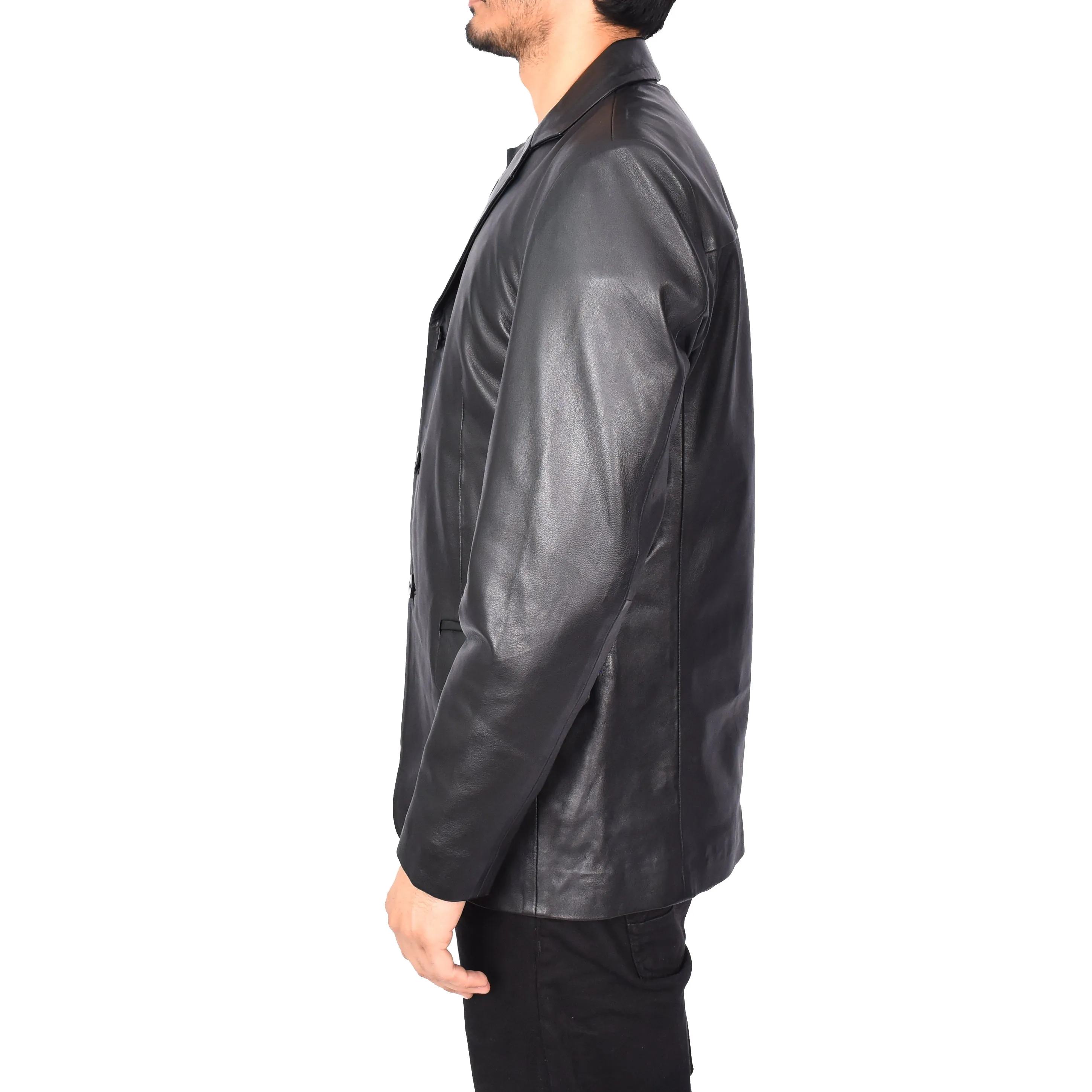 Gents Real Lambskin Leather Jacket Men's Blazer Coat Black Gjorn