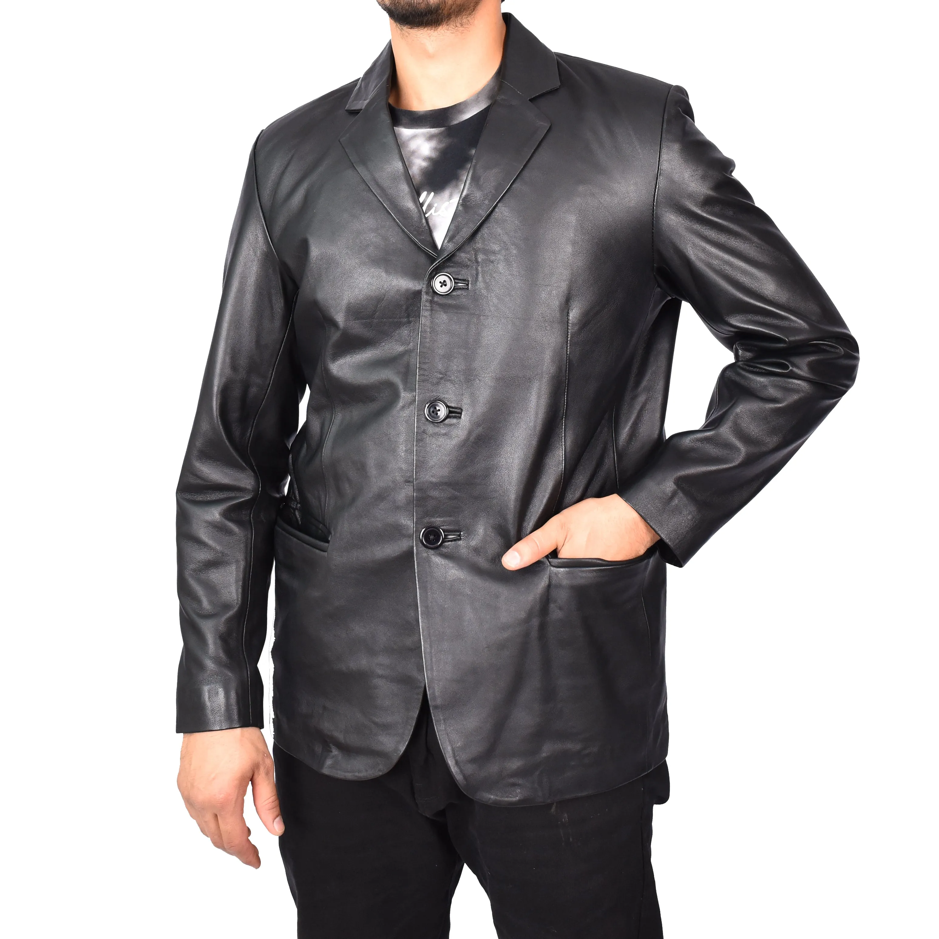 Gents Real Lambskin Leather Jacket Men's Blazer Coat Black Gjorn
