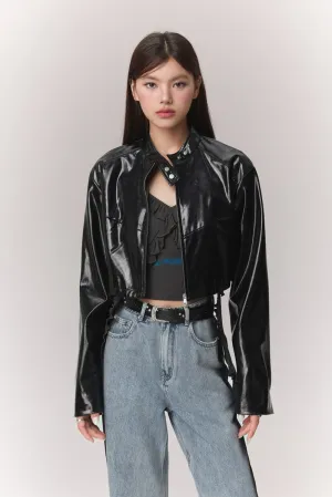 Glossy Black Leather Jacket