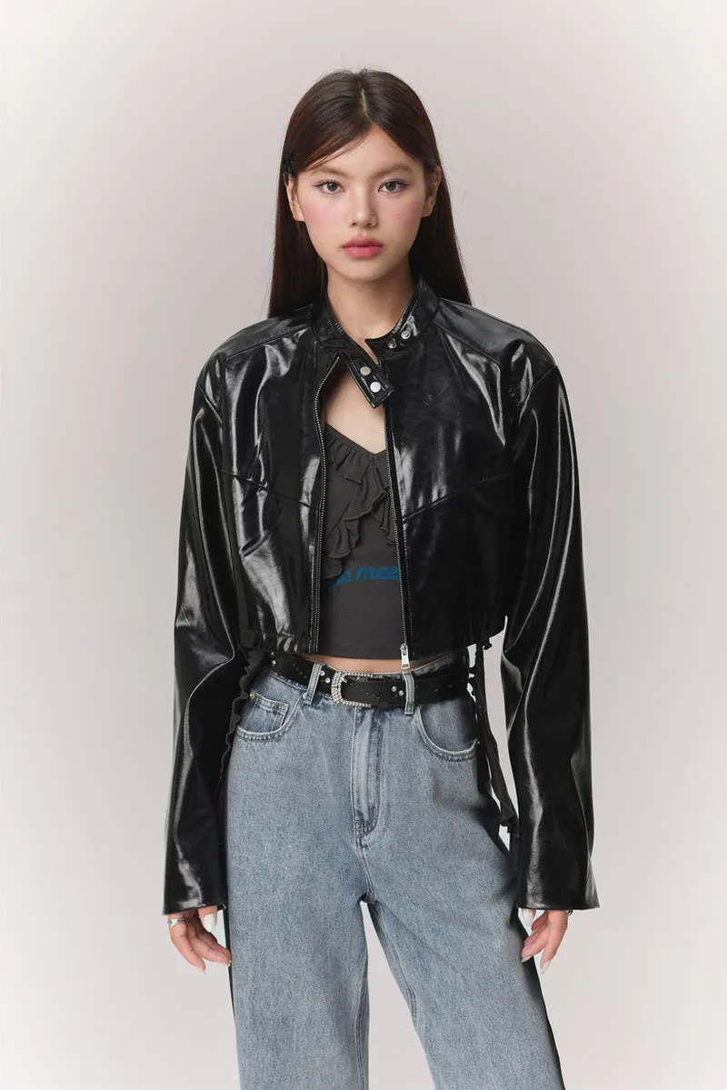 Glossy Black Leather Jacket
