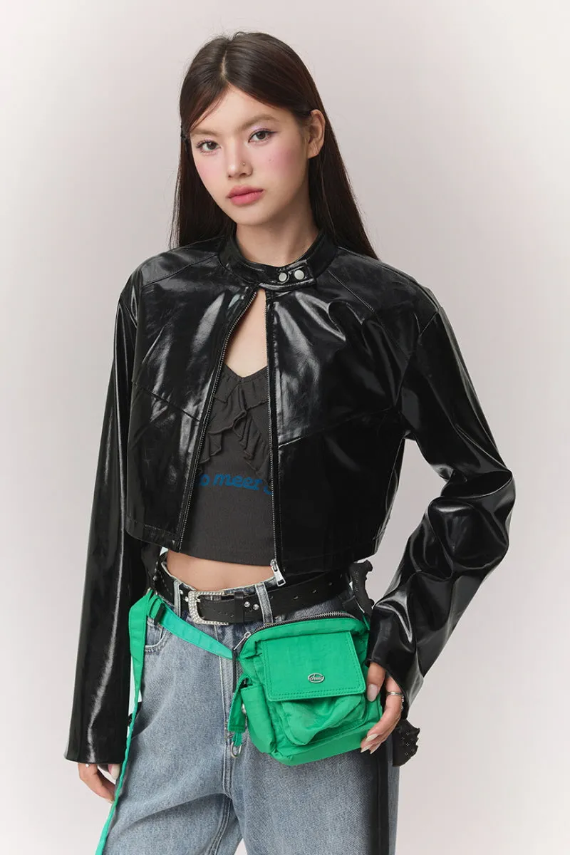 Glossy Black Leather Jacket