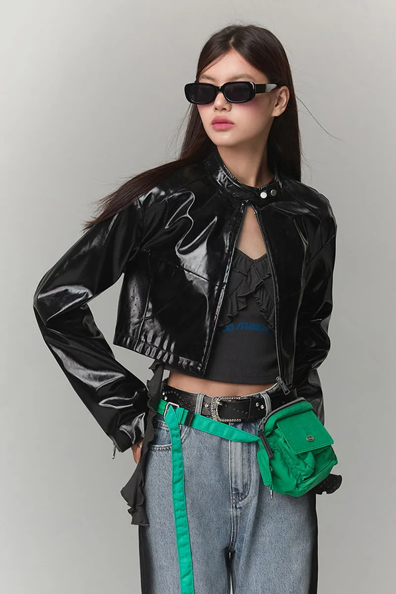 Glossy Black Leather Jacket