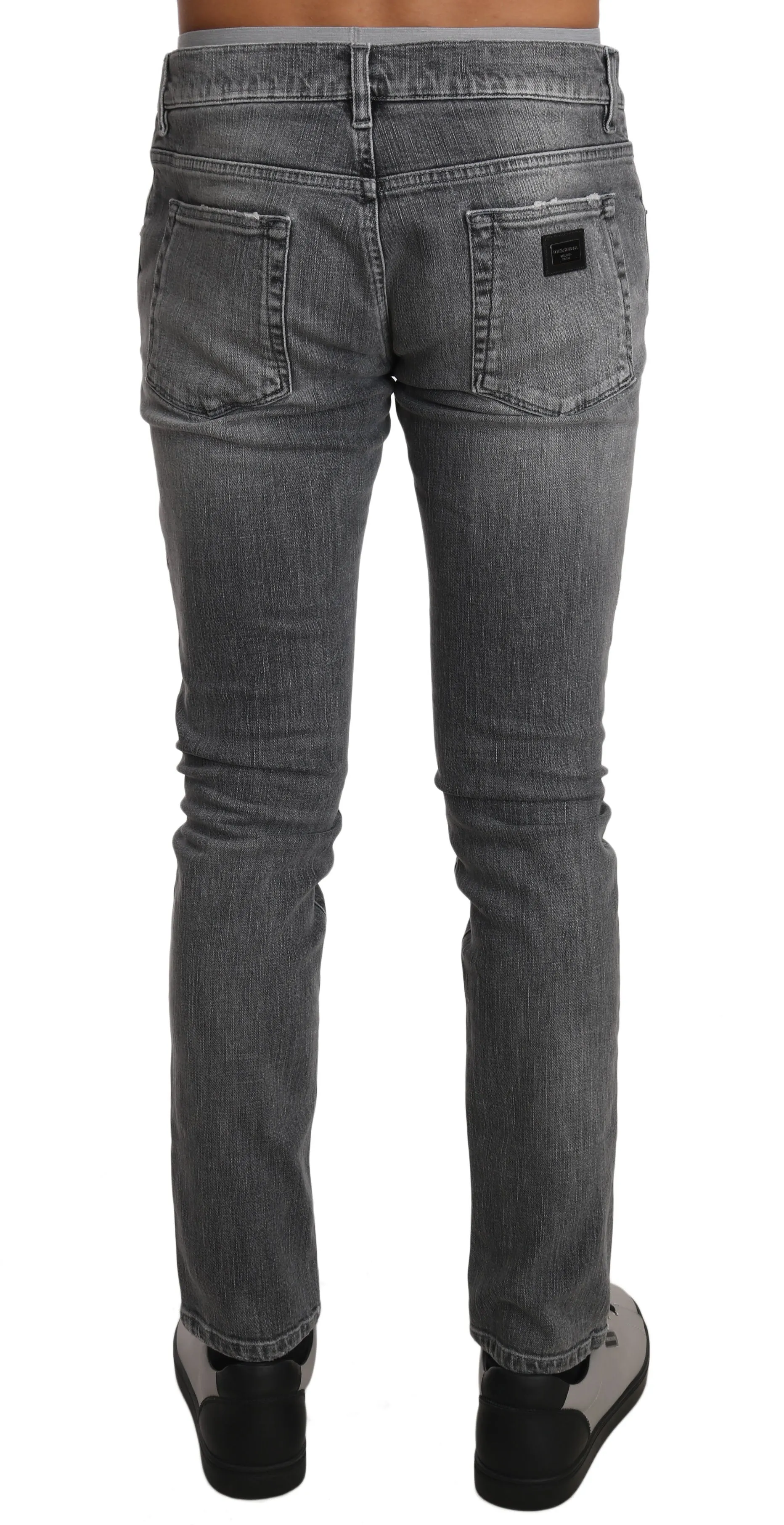 Gray Cotton Stretch SLIM Logo Jeans Pants