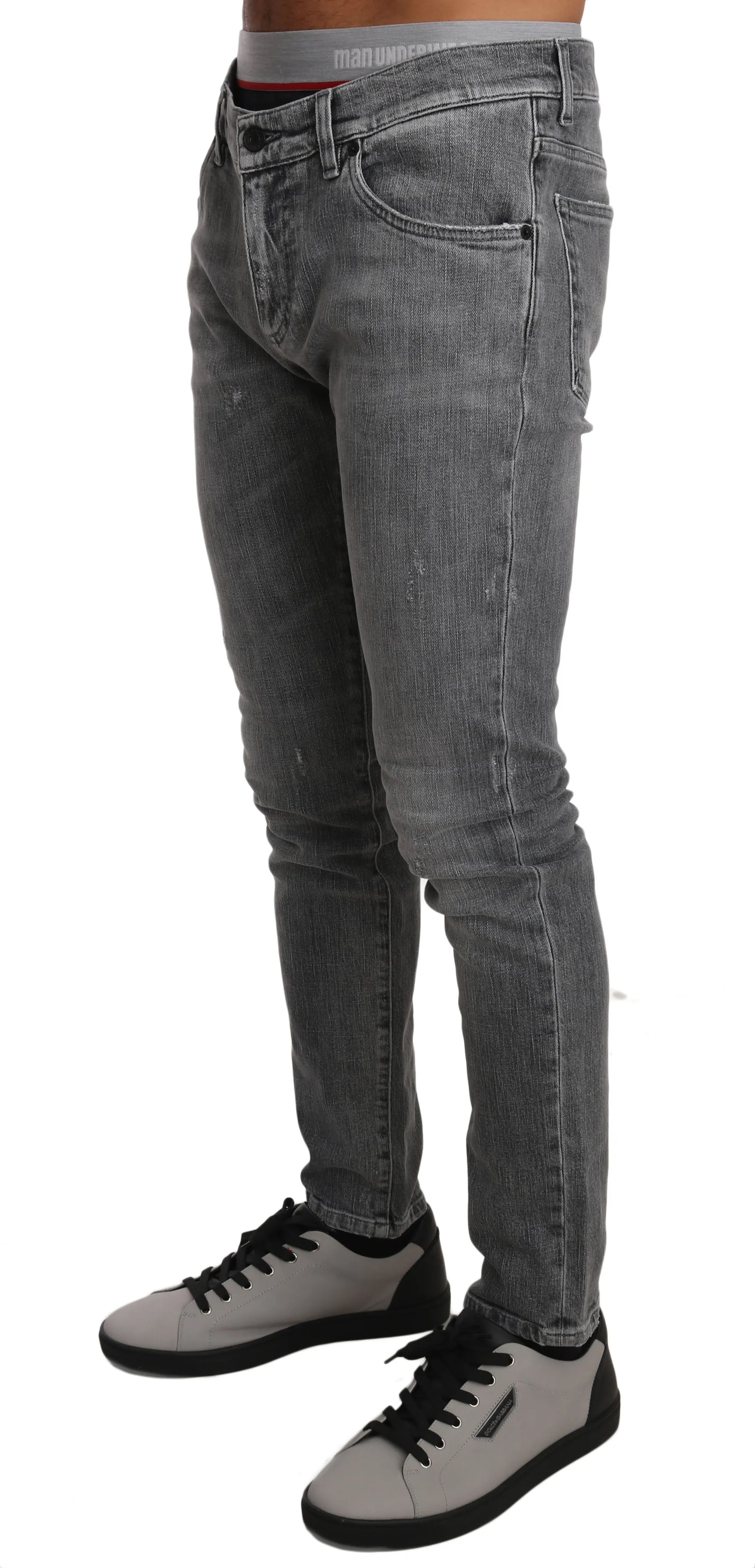 Gray Cotton Stretch SLIM Logo Jeans Pants