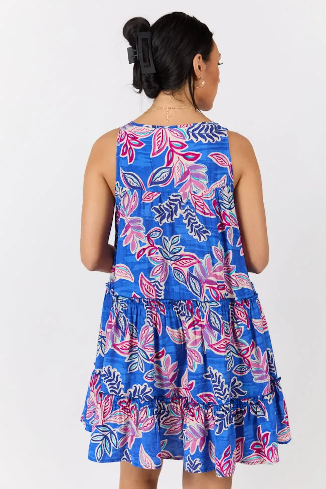 Hanging Loose Blue Multi Floral Print Tank Shirt Dress