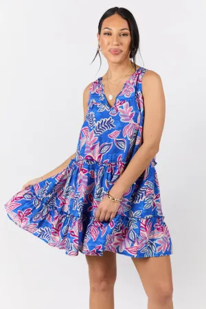 Hanging Loose Blue Multi Floral Print Tank Shirt Dress