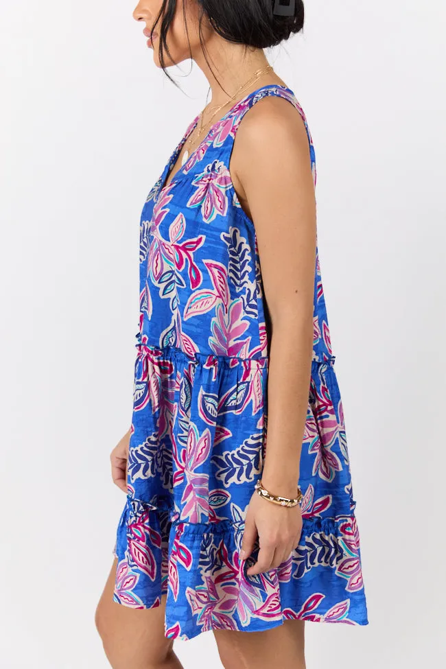Hanging Loose Blue Multi Floral Print Tank Shirt Dress
