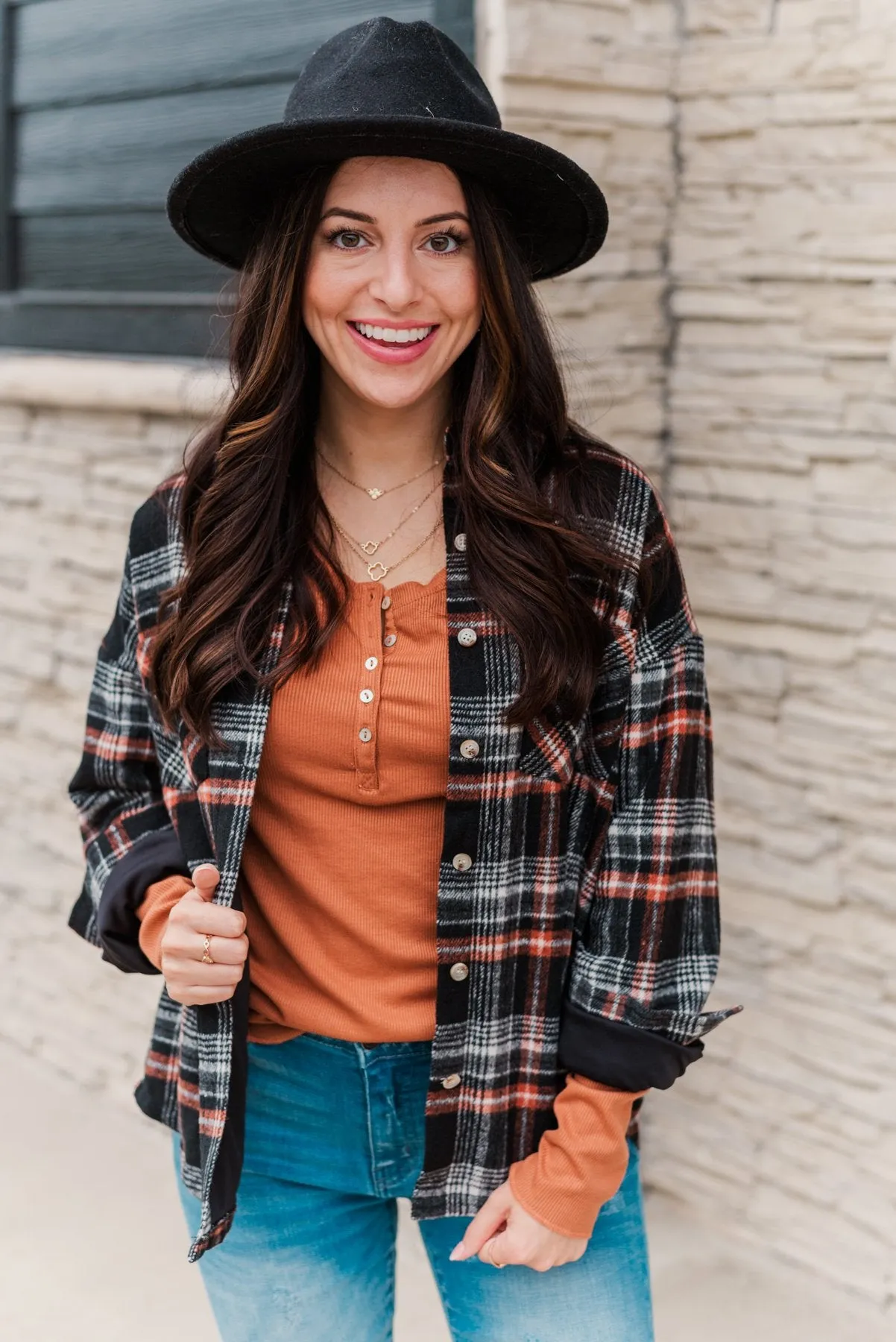 Happiest Pumpkin Plaid Jacket- Black & Orange