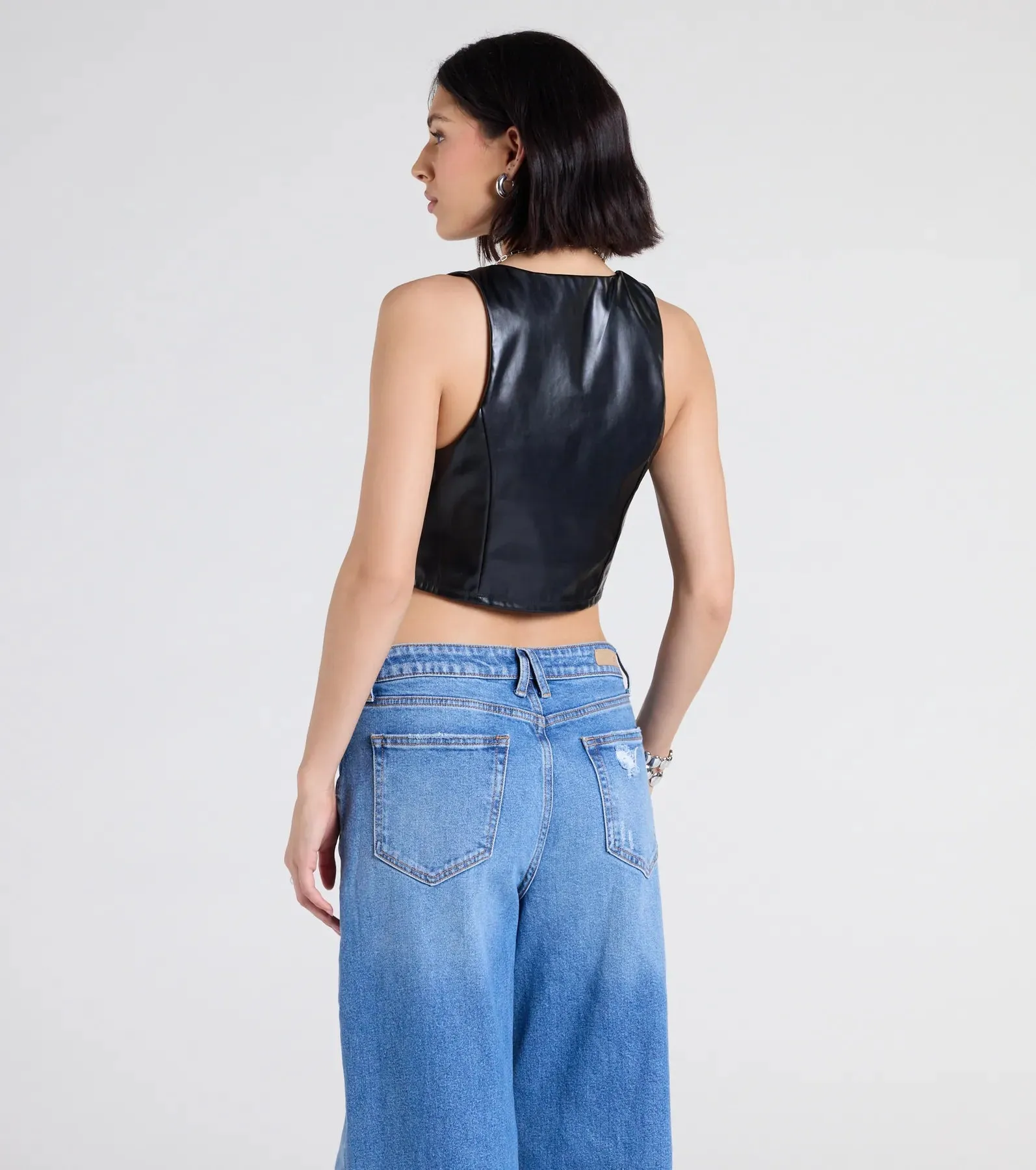 Here To Slay Faux Leather Cropped Vest