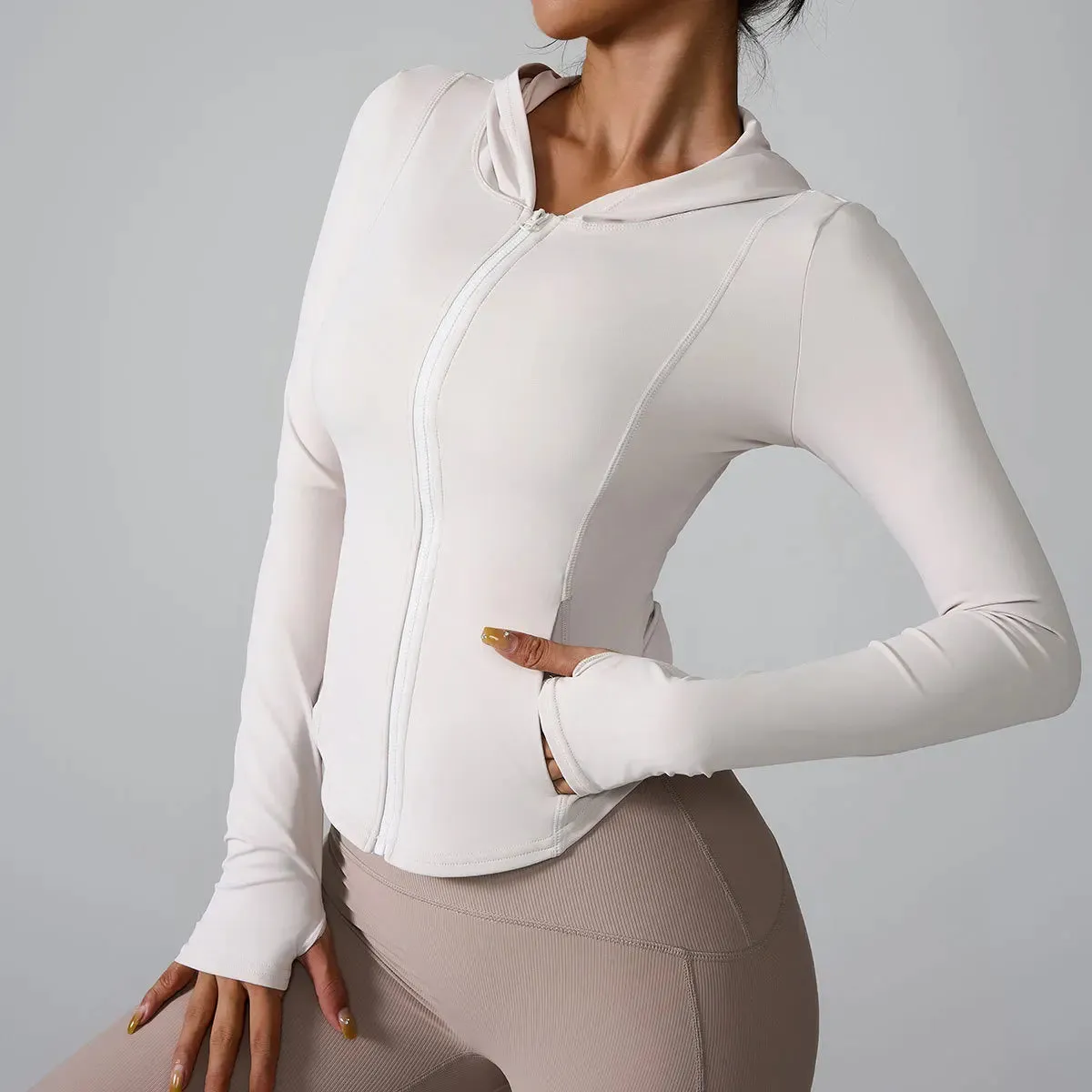 Hooded Slim Top Jacket with Pockets