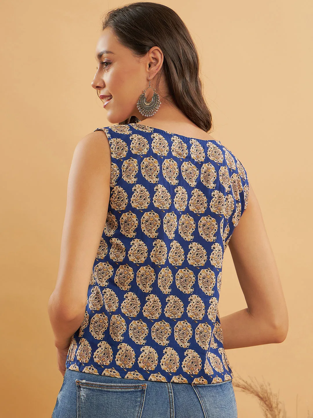 Ink Blue Small Paisley Kalamkari W/U Top
