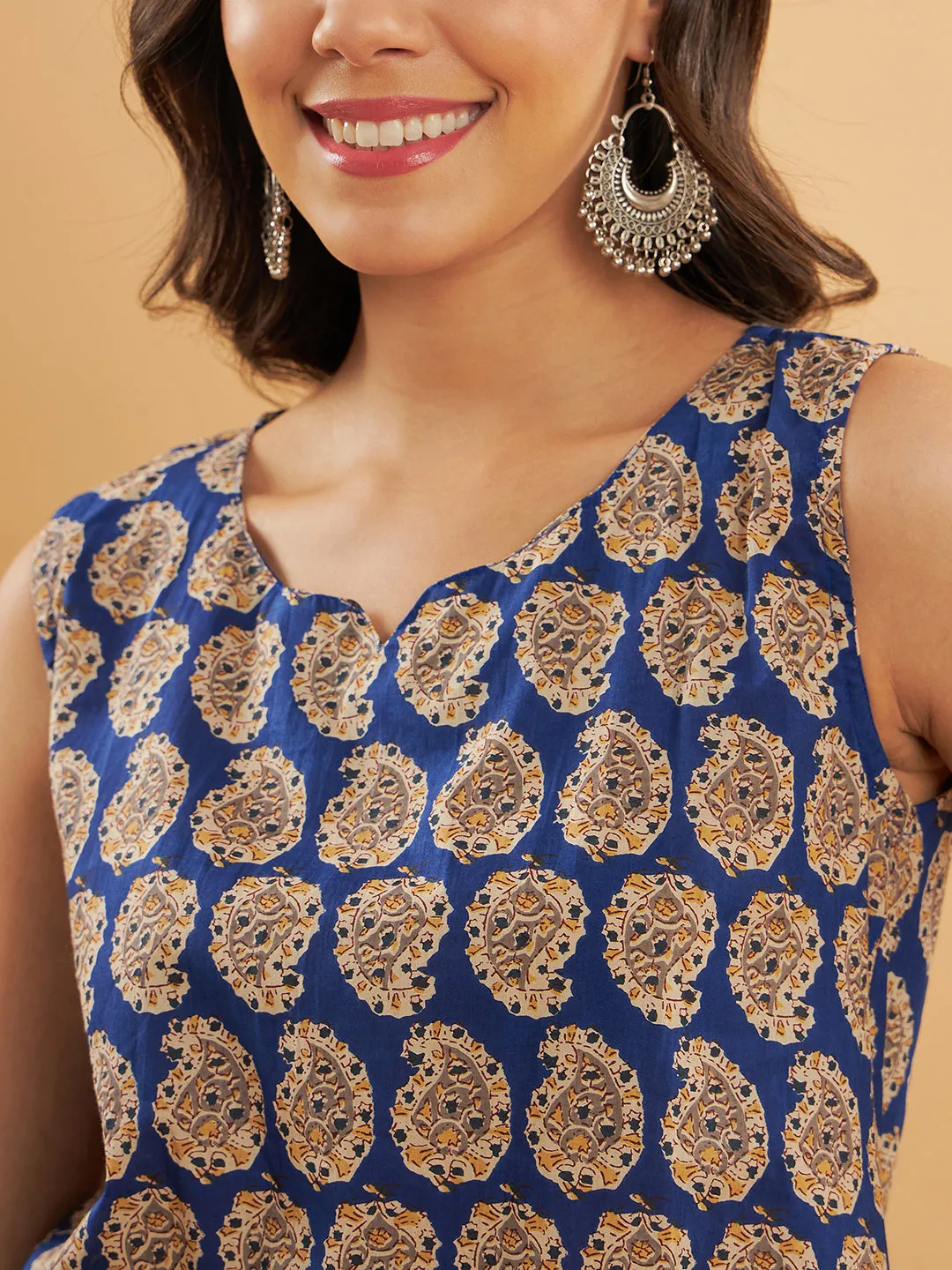 Ink Blue Small Paisley Kalamkari W/U Top