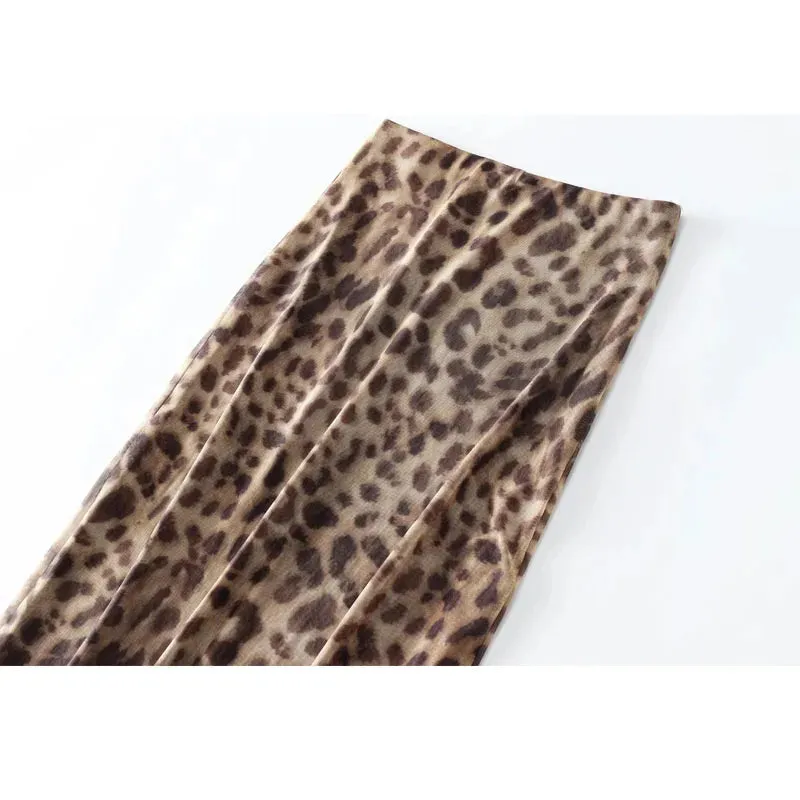 JazzHer Leopard Print Tulle Skirt Woman Vintage High Waist Long Skirts For Women Summer Mesh Midi Skirt Elegant Women's Skirts