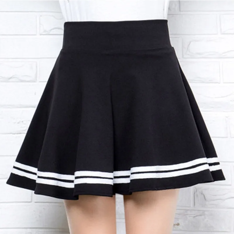 Kawaii Stripes Black Mini Skirt