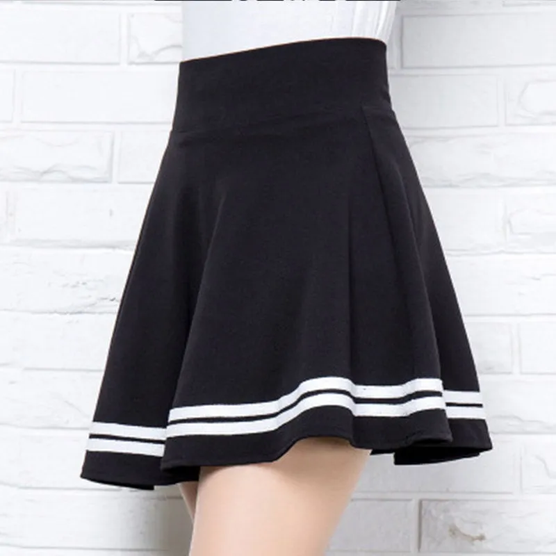 Kawaii Stripes Black Mini Skirt