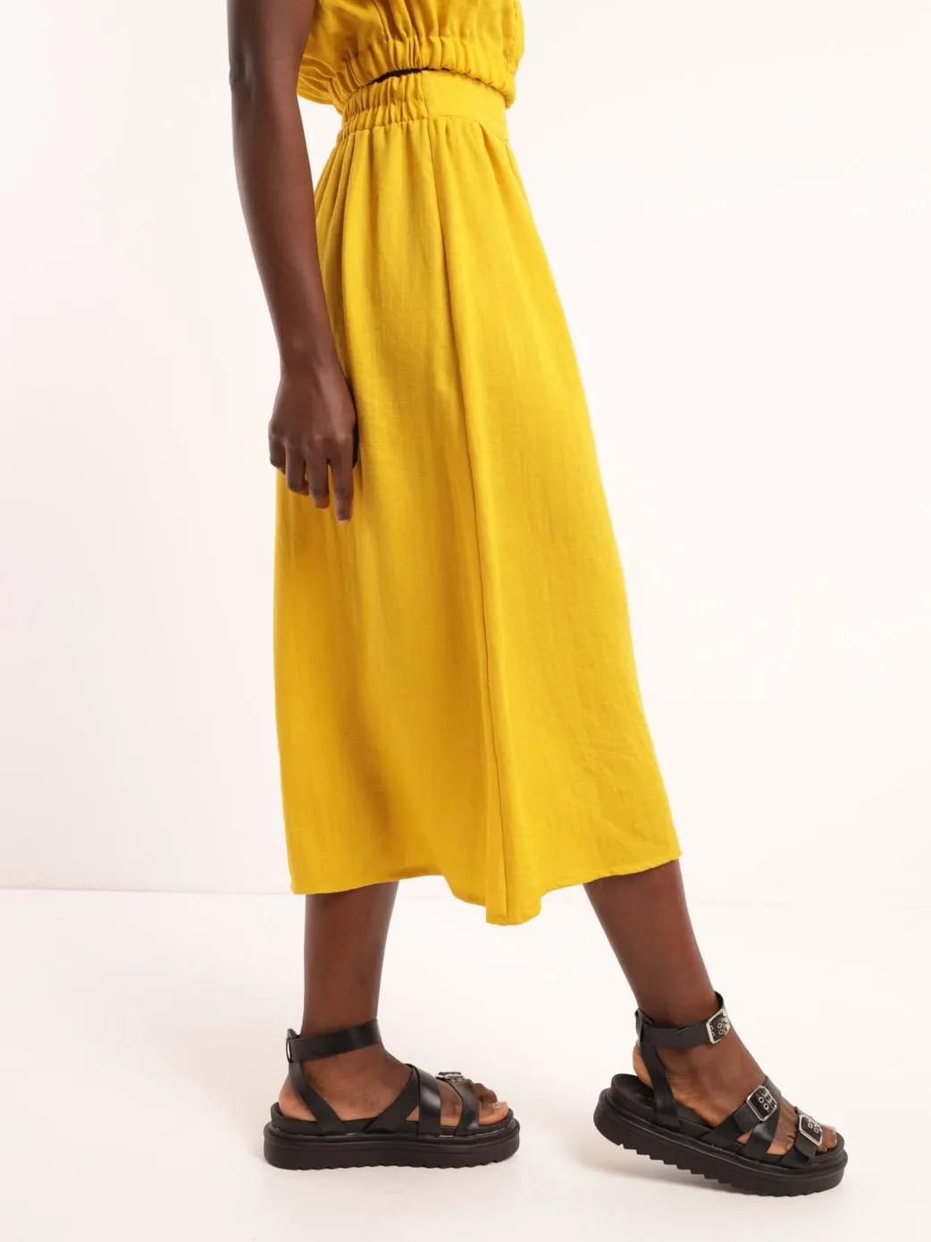 Ladies Linen Midi Skirt - Chartreuse