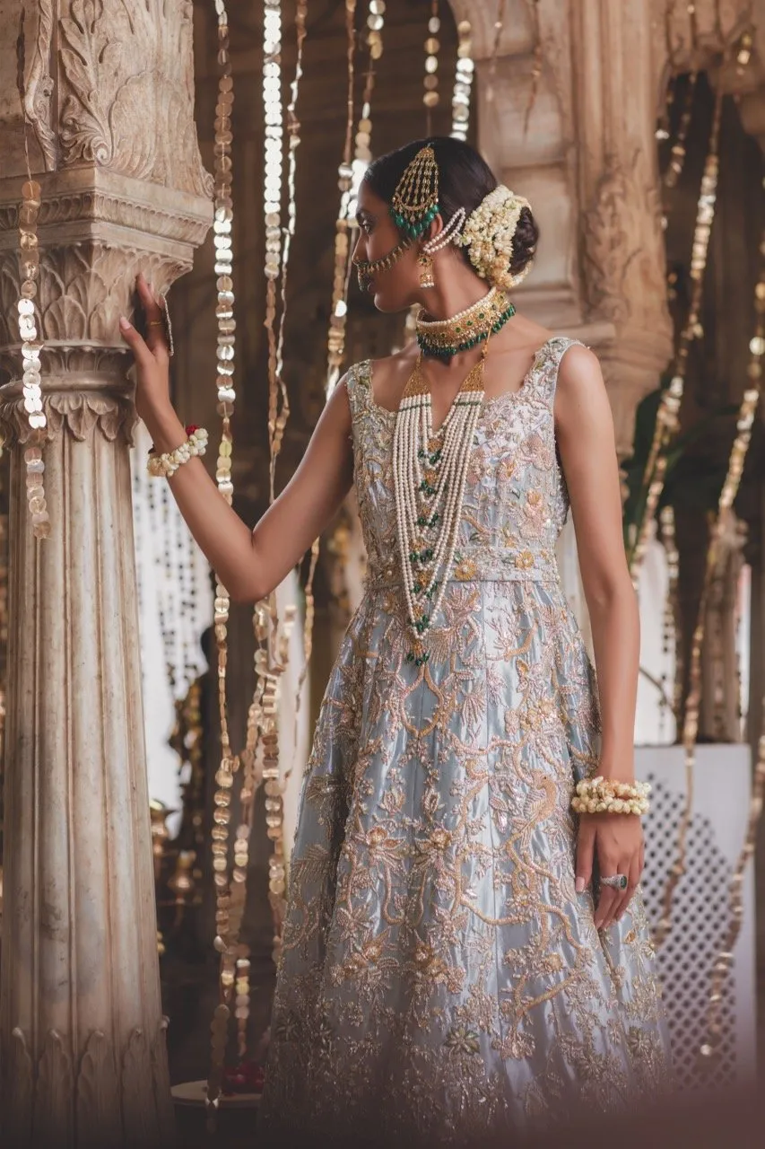 Latest Pakistani Ice Blue Bridal Lehnga for Wedding #J5168