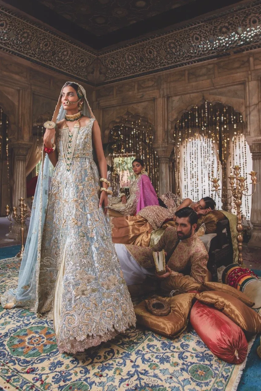 Latest Pakistani Ice Blue Bridal Lehnga for Wedding #J5168