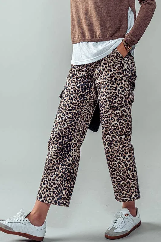 Leopard Cropped Cargo Pants