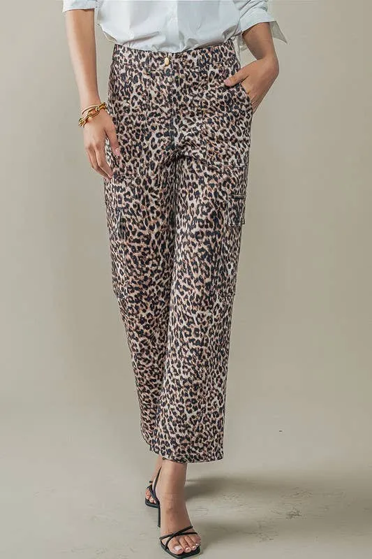Leopard Cropped Cargo Pants