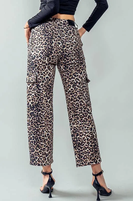 Leopard Cropped Cargo Pants