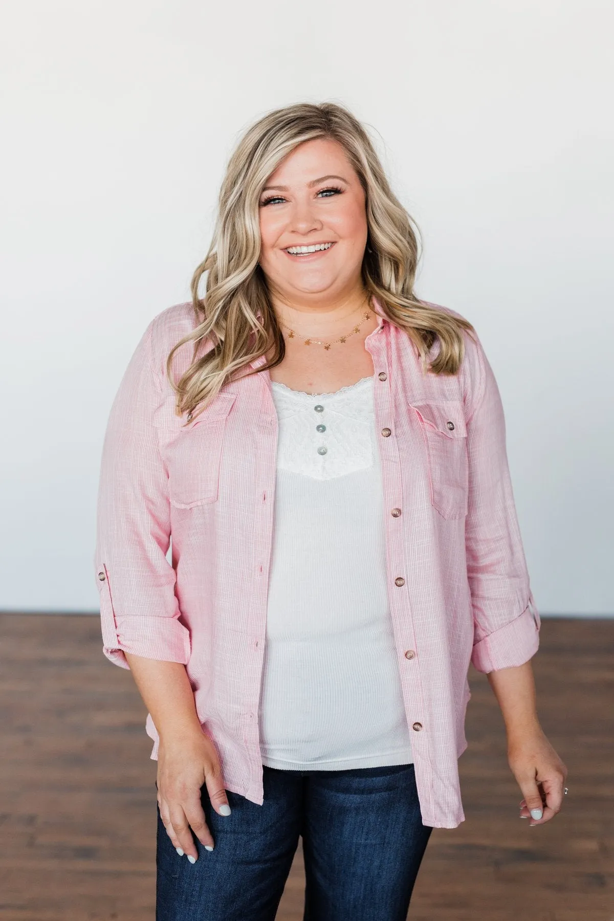 Let Me Adore You Button Down Top- Pink