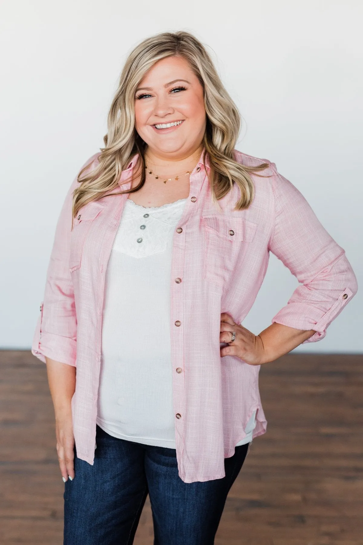 Let Me Adore You Button Down Top- Pink