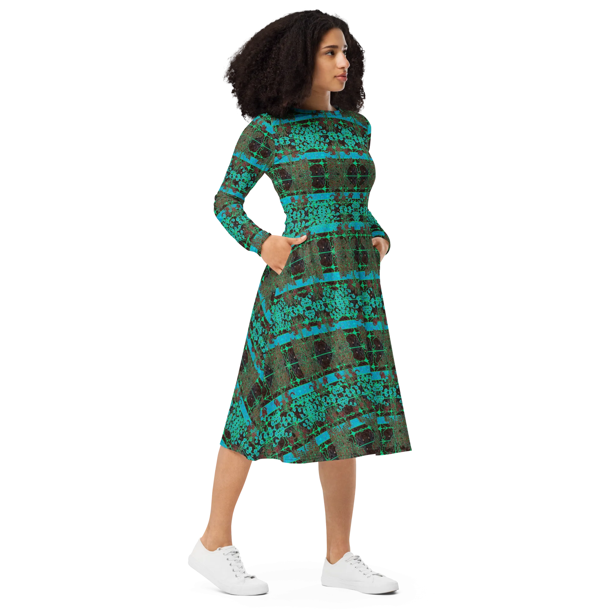 Long Sleeve Midi Dress (Her/Muliebris)(Tree Link WindSong Flower) RJSTH@Fabric#10 RJSTHS2022 RJS