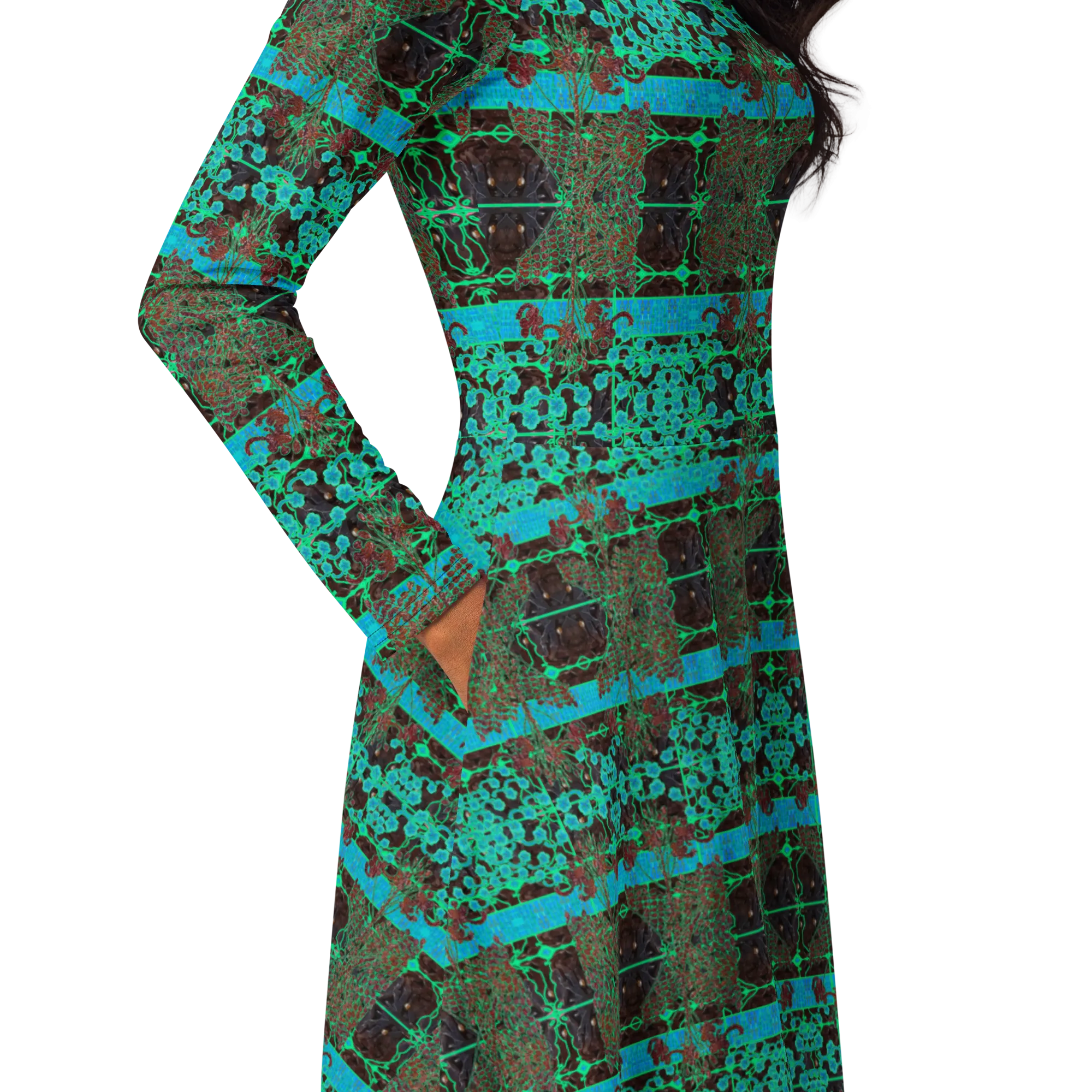 Long Sleeve Midi Dress (Her/Muliebris)(Tree Link WindSong Flower) RJSTH@Fabric#10 RJSTHS2022 RJS