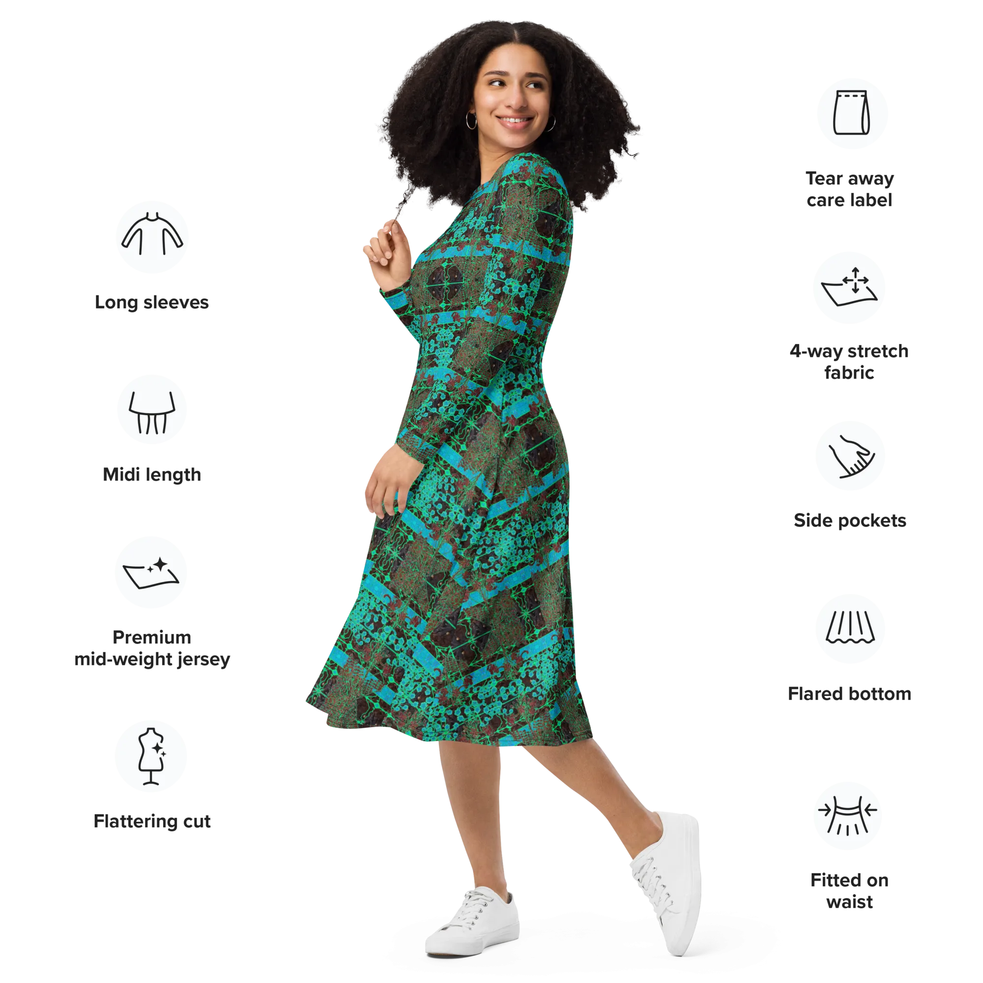 Long Sleeve Midi Dress (Her/Muliebris)(Tree Link WindSong Flower) RJSTH@Fabric#10 RJSTHS2022 RJS