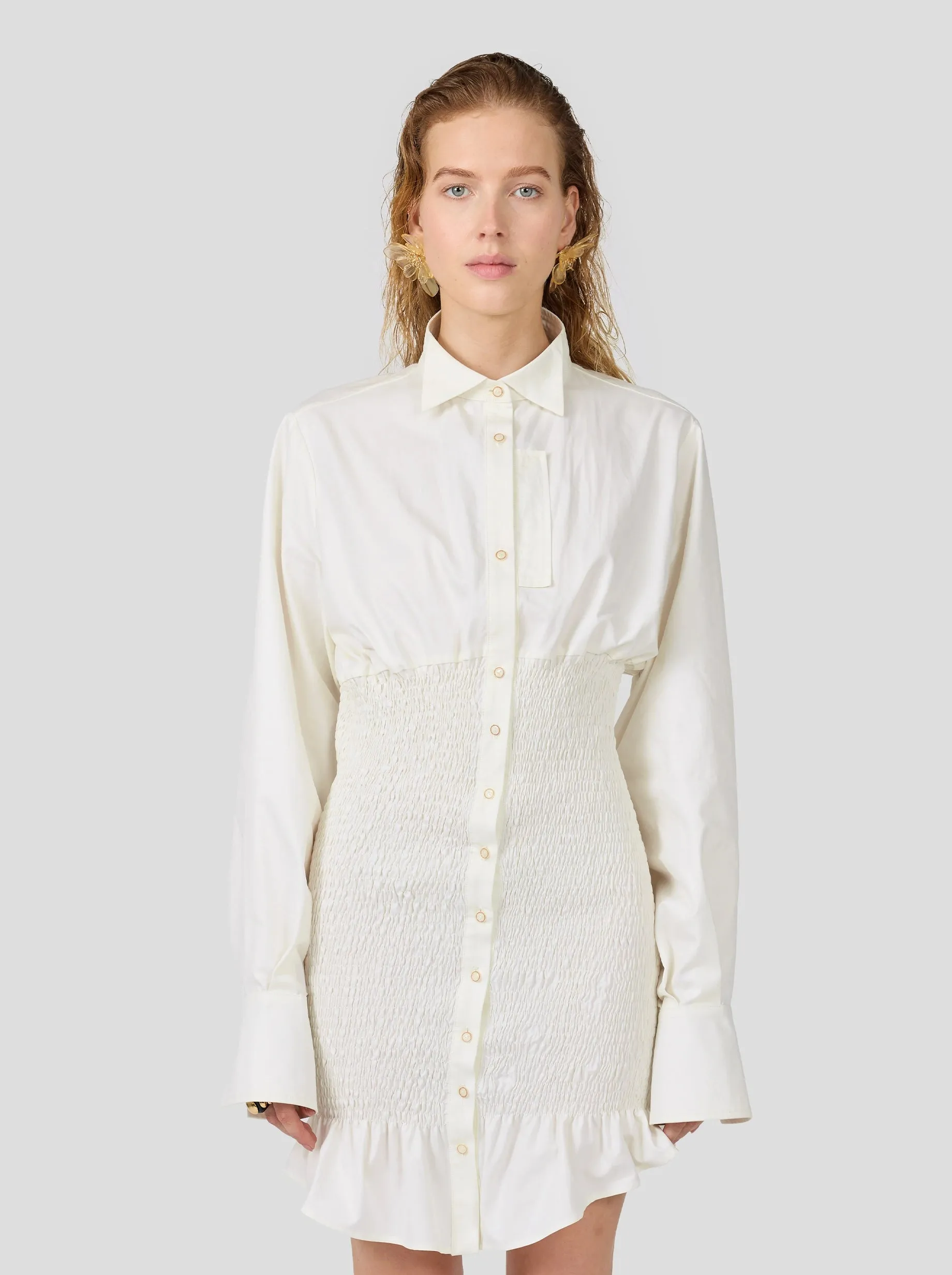 Madness Dress In White Popeline Cotton