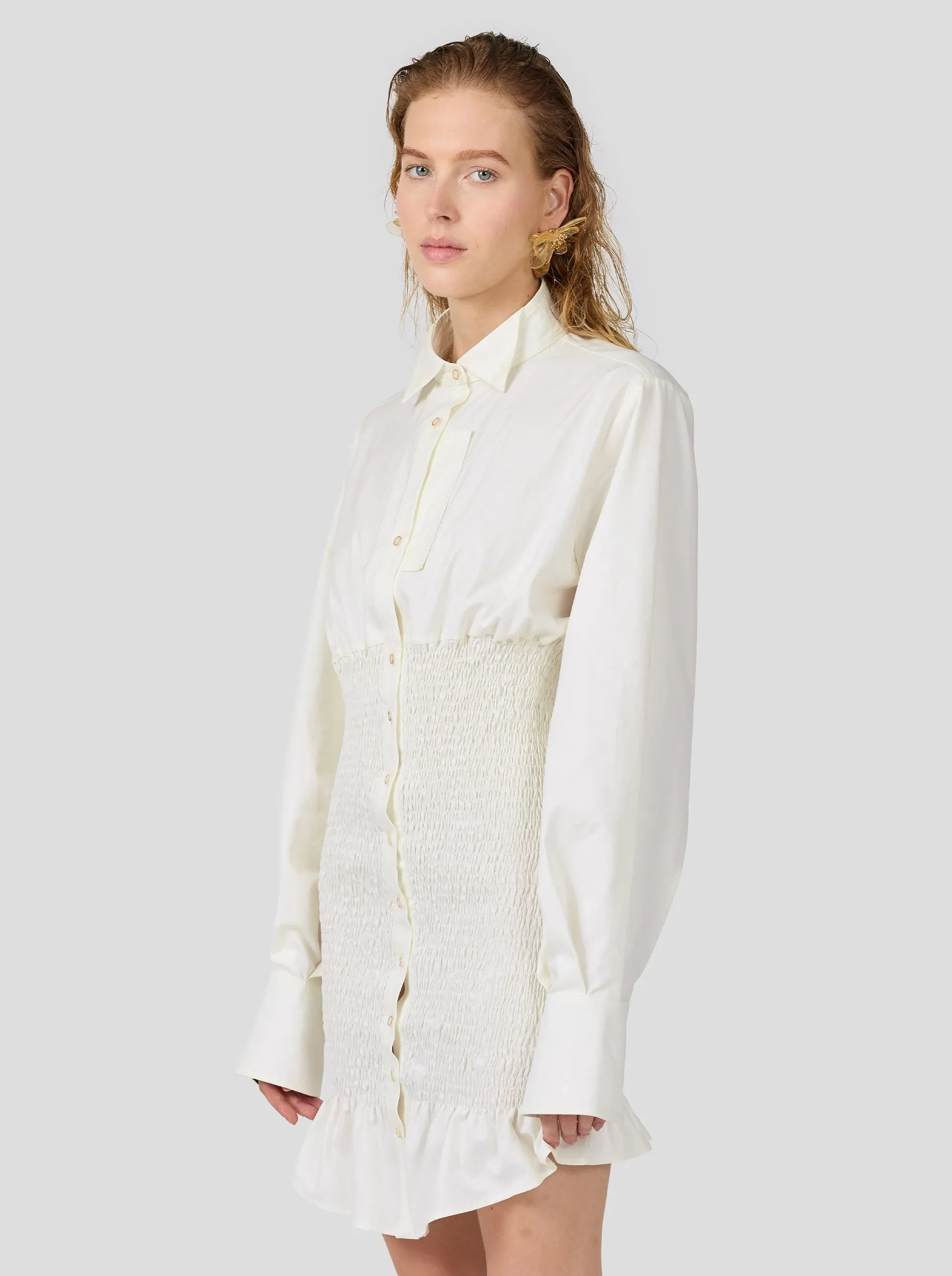 Madness Dress In White Popeline Cotton