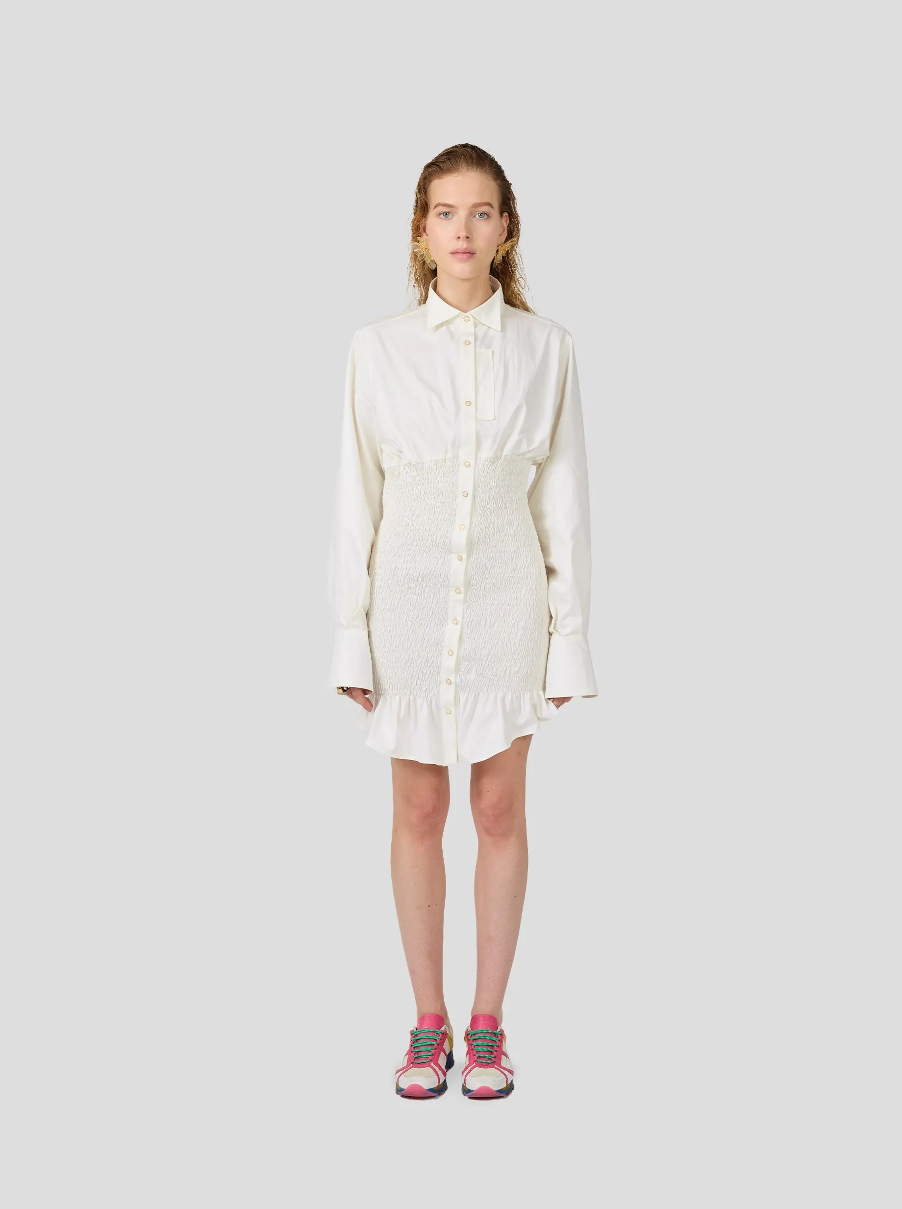 Madness Dress In White Popeline Cotton