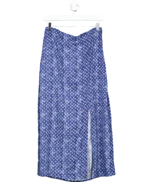 MANGO Blue Printed Midi Skirt UK S